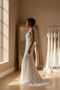 NIL-062 Pearl Beaded Sheath Gown – Dramatic Side View