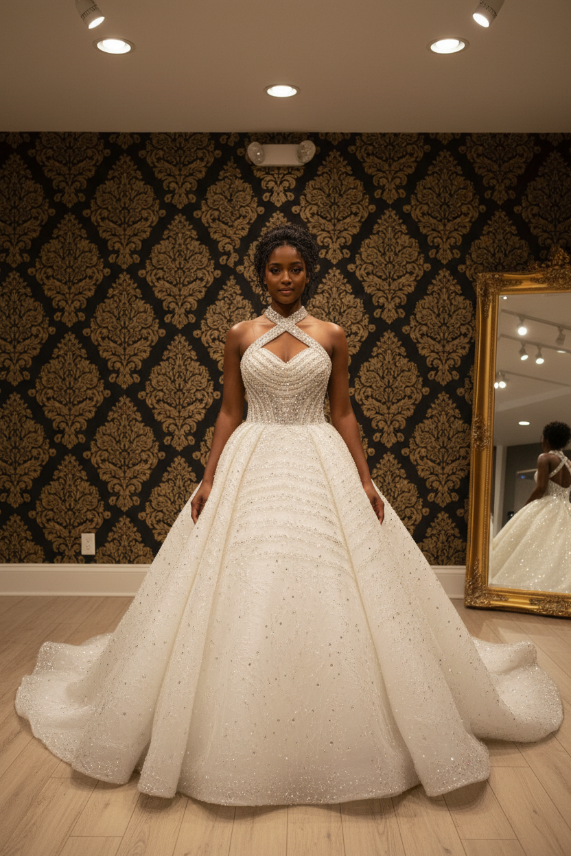 NIL-260 Crystal Cross-Strap Ballgown - Front View