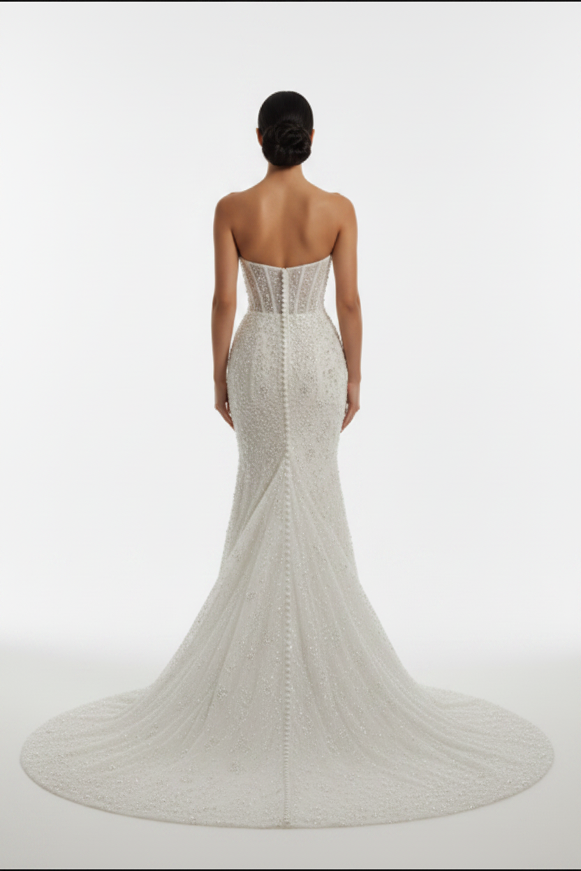 NIL-119 Royal Ivory Cathedral Train Wedding Dress – Back View