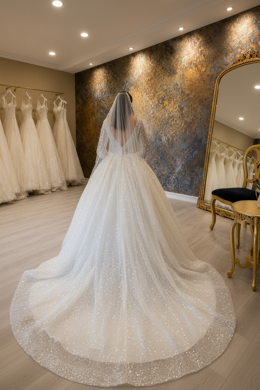 NIL-255 All-Over Sequin Crystal Ball Gown – Back View