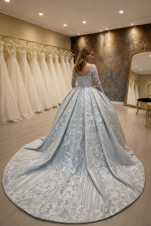NIL-269 3D Crystal Floral Ballgown - Back View