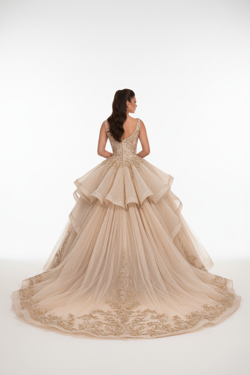 NIL-111 Champagne Royal Ball Gown – Back View