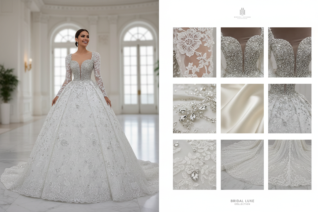 NIL Wedding Dress NNC096 Lace and Fabric Detail Close-Up Grid
