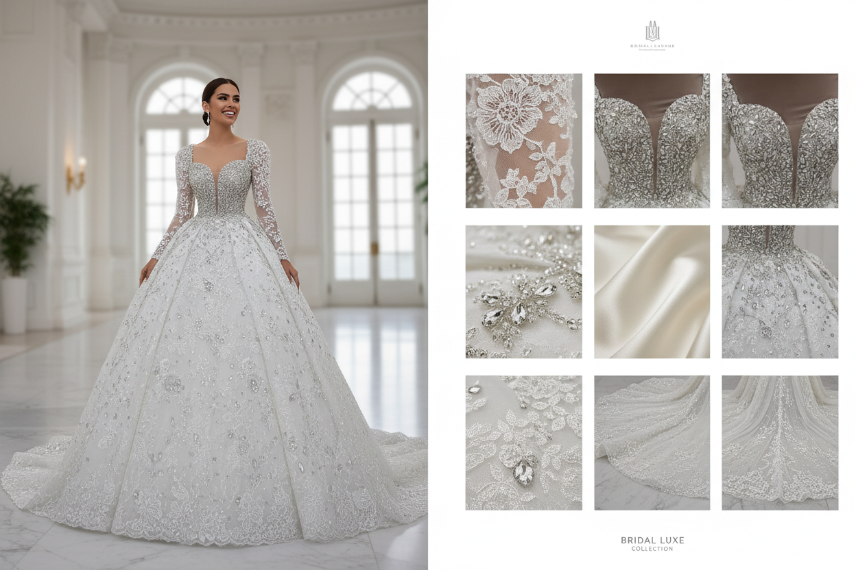 NIL Wedding Dress NNC096 Lace and Fabric Detail Close-Up Grid