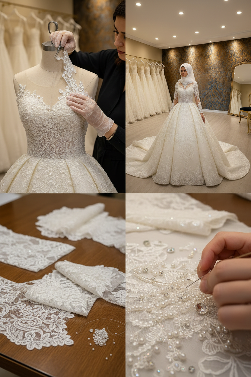 NIL-021 Soft Ivory Royal Princess Ball Gown atelier lifestyle collage by NIL Wedding Dress