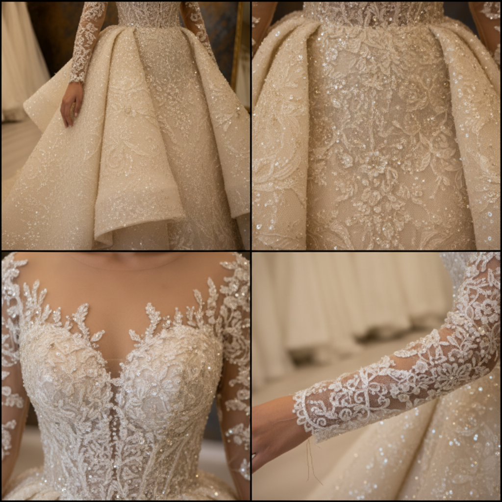 NIL-029 Sequin Crystal & Beaded Lace Detail