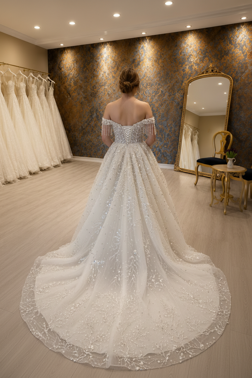 NIL-263 3D Pearl Branch Ballgown - Back View