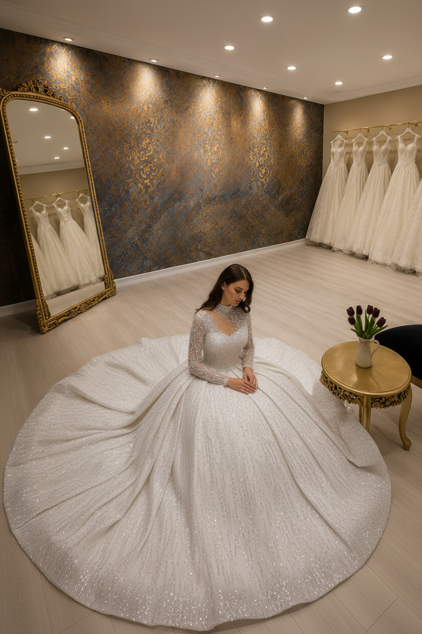 NIL-259 Sequin Princess Ballgown - Seated Pose