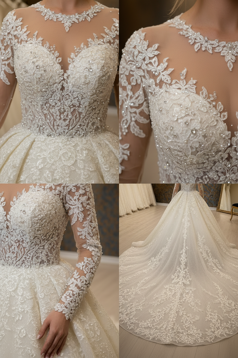 NIL-025 Soft Ivory Royal Princess Ball Gown atelier lifestyle collage by NIL Wedding Dress