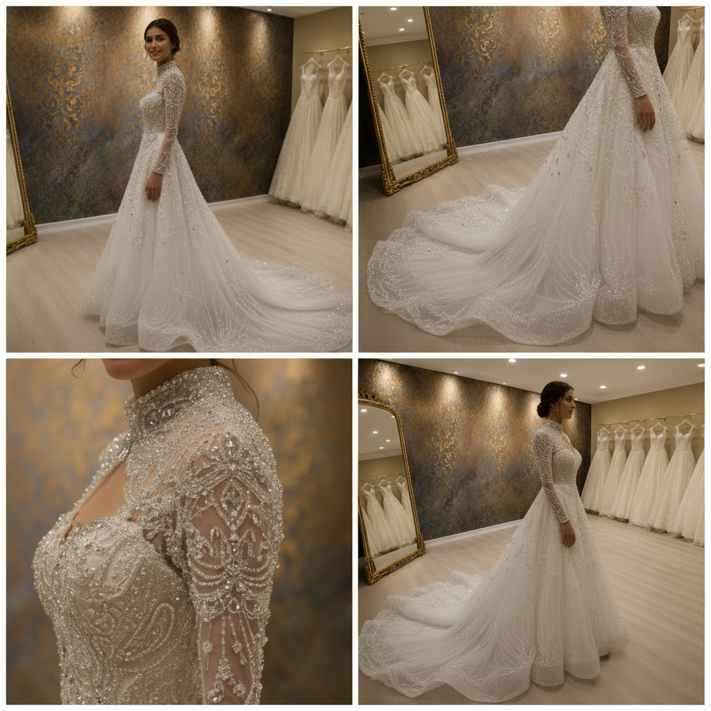 NIL-258 Crystal Couture Wedding Gown - Side & Detail Collage