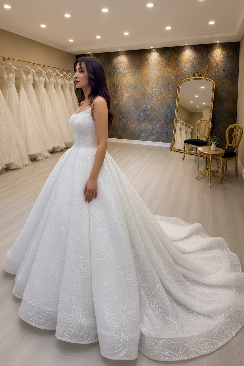NIL-268 Sequin Crystal Ballgown - Side Profile View