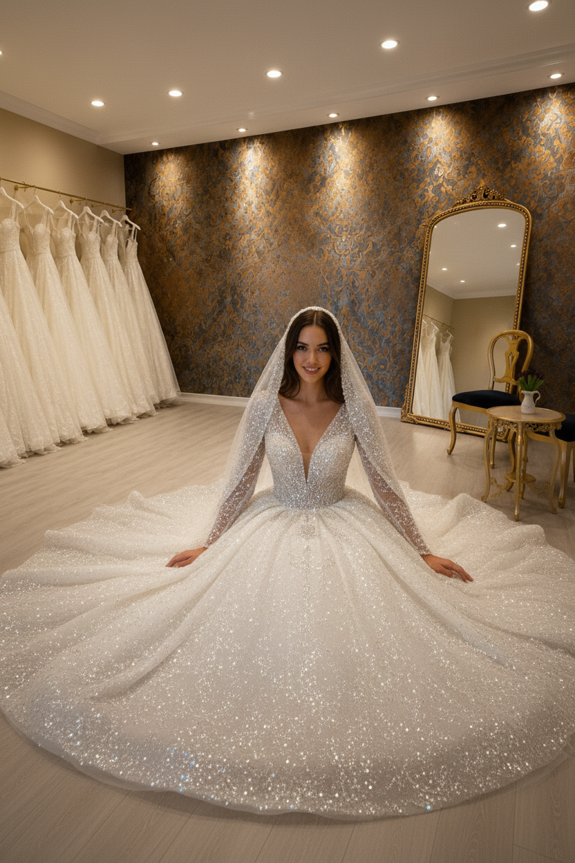 NIL-255 All-Over Sequin Crystal Ball Gown – Creative Floor Pose