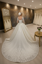 NIL-018 Soft Ivory Royal Princess Ball Gown back view by NIL Wedding Dress