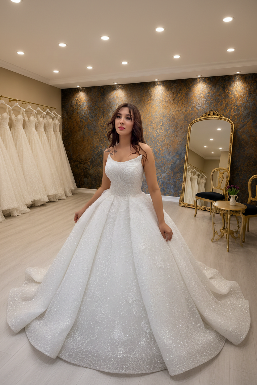 NIL-268 Sequin Crystal Ballgown - Full Body Front View