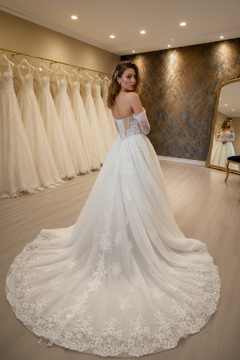 NIL-266 Transparent Corset Lace Ballgown - Back View