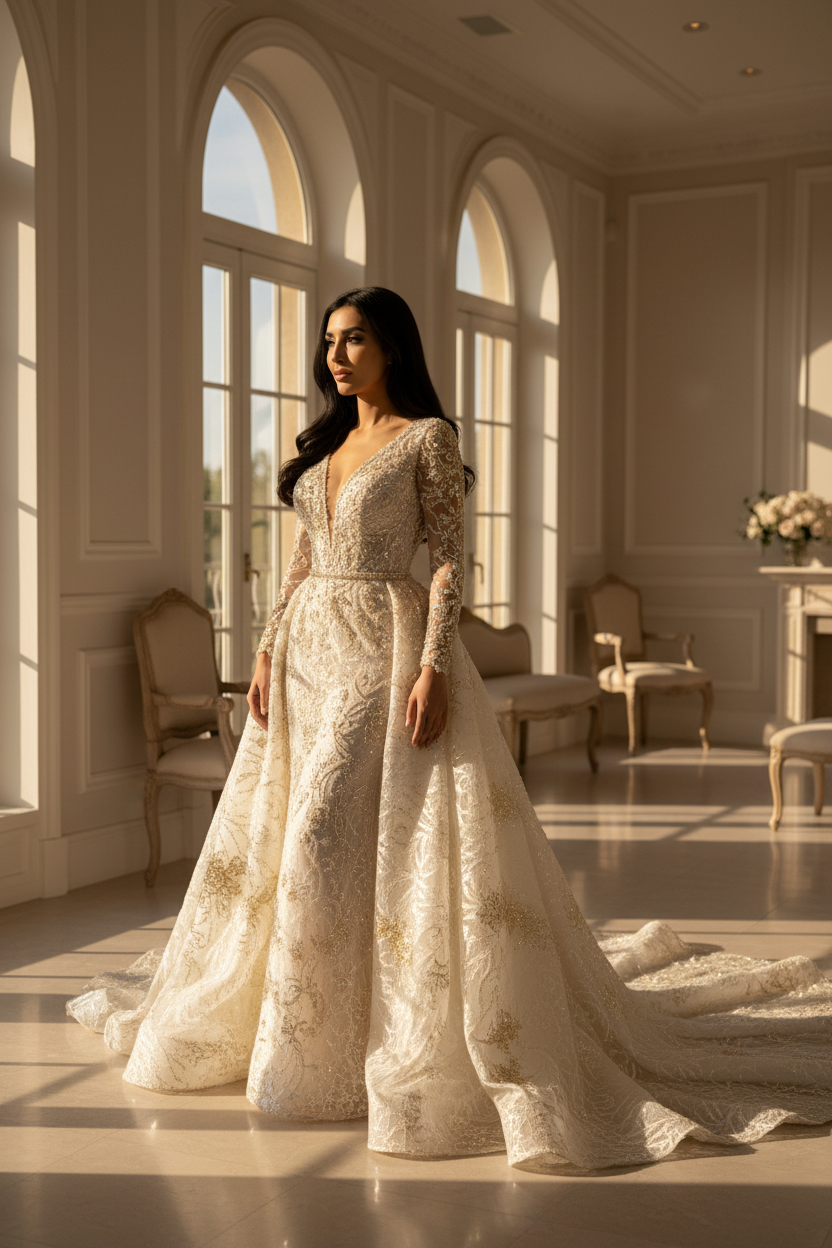 NIL-094 Ivory Trumpet Couture Gown – Side View
