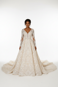 NIL-121 Champagne Ivory A-Line Long Sleeve Front View