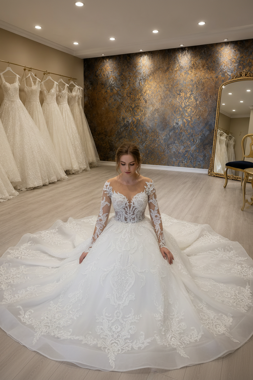 NIL-262 3D Lace Applique Ballgown - Seated Pose