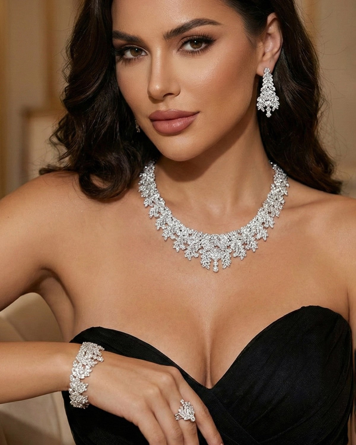 NNC-019 | Lale Zircon Stone & Pearl Detail Set Necklace