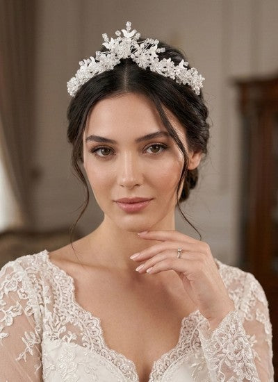 LAMAZITA-INTAGETA | Lama Zircon Crystal & Pearl Bridal Tiara
