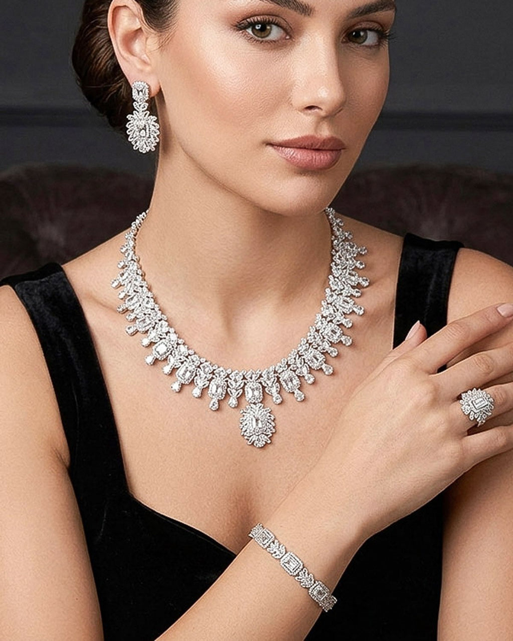 NNC-009 | Light Zircon Stone Bridal Set Necklace