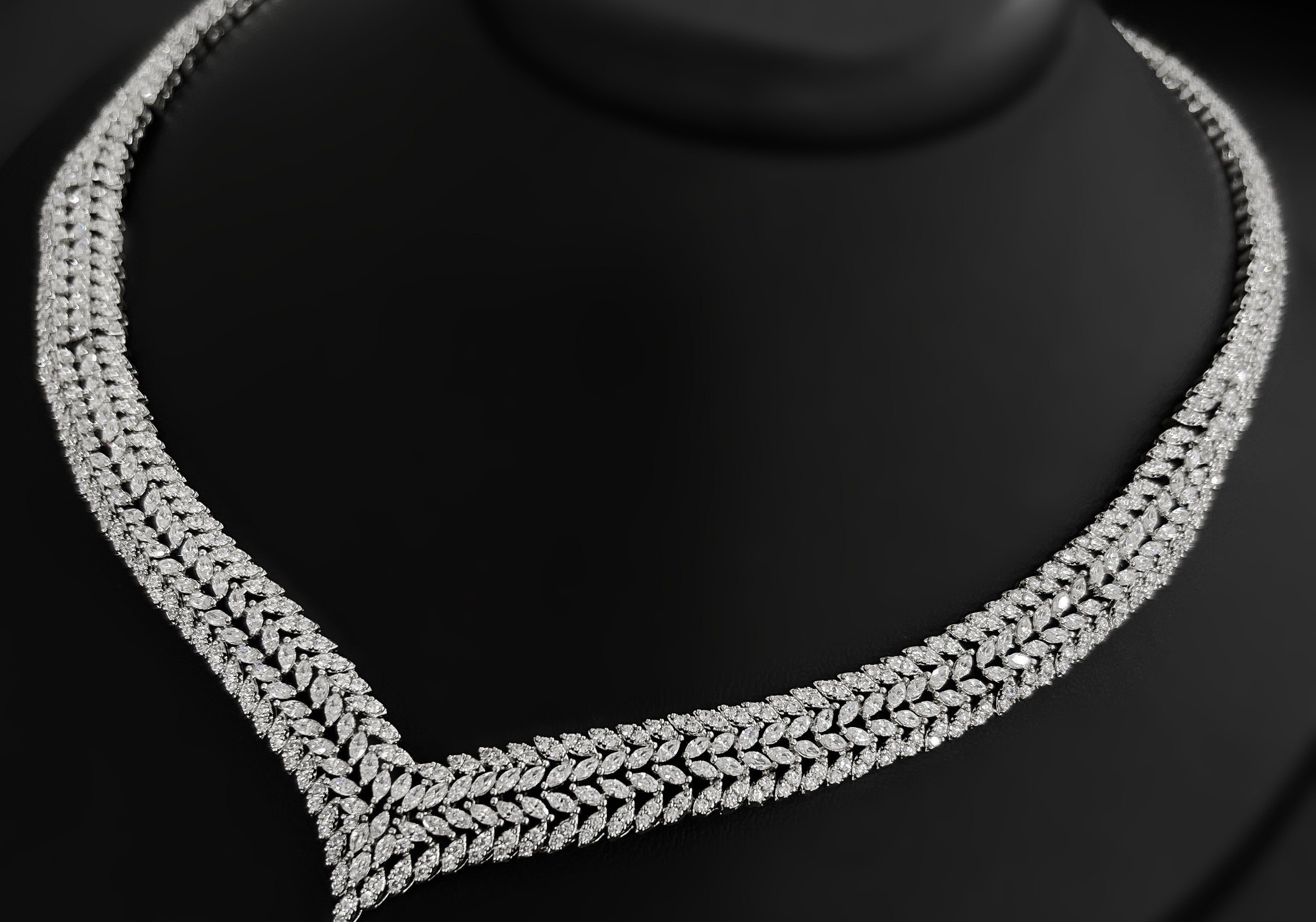 NNC-012 | Marquise Leaf Fringe Collar Zircon Necklace