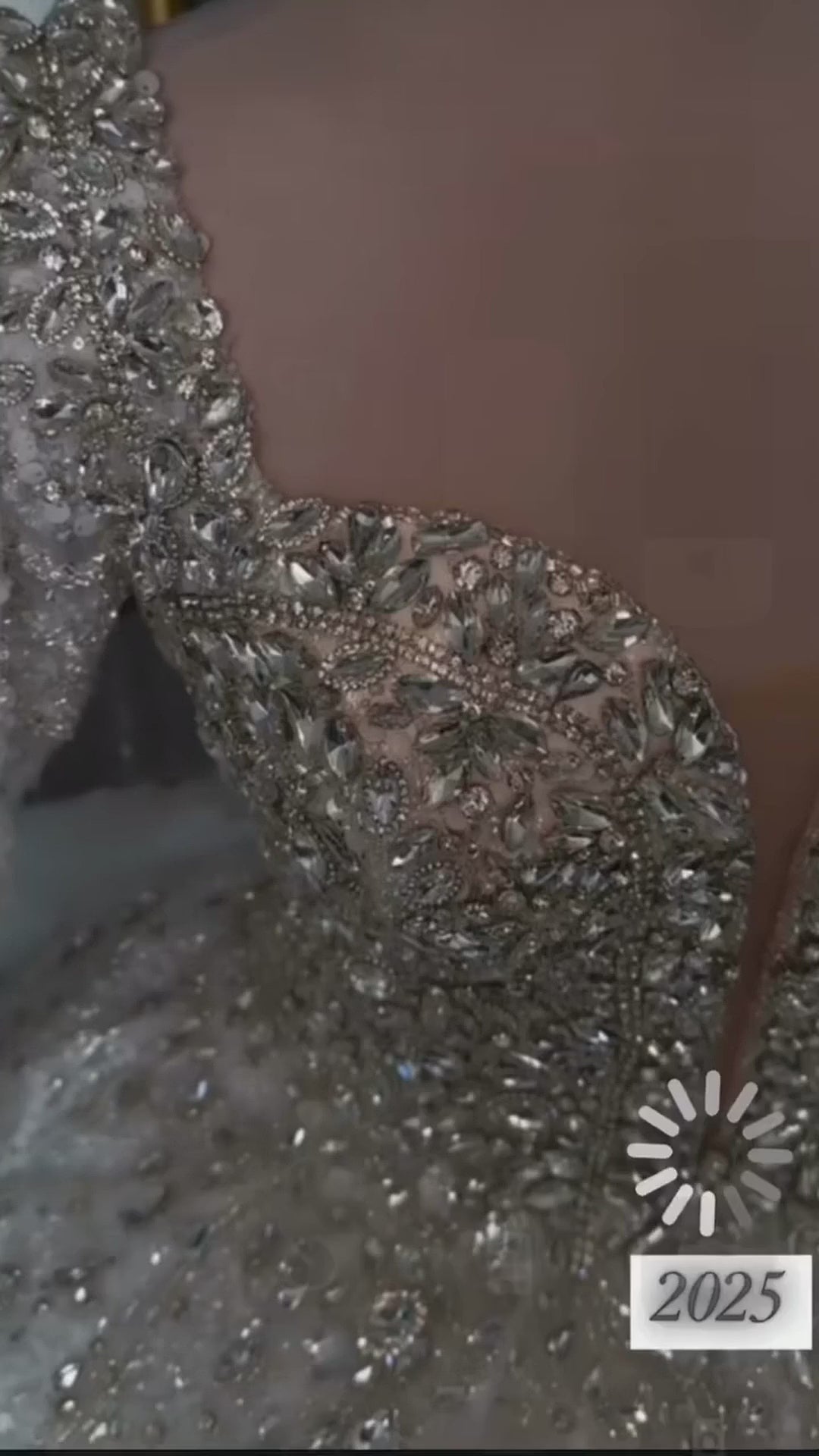 NIL-303 Silver Ball Gown Crystal Beaded Glitter Tulle Wedding Dress