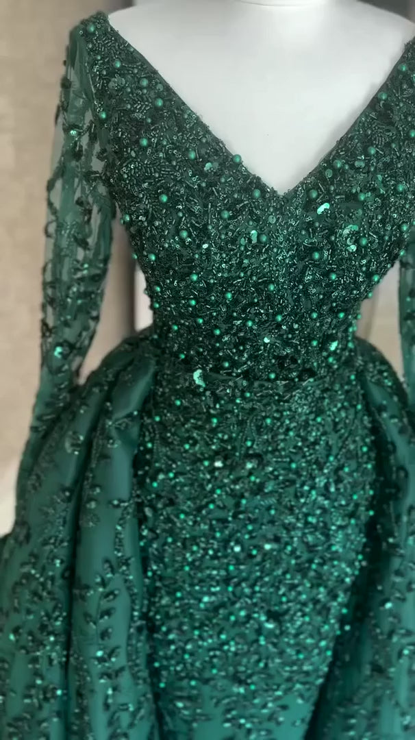 NIL-319 Emerald A-Line Sequin Beaded Tulle Engagement Dress
