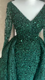 NIL-319 Emerald A-Line Sequin Beaded Tulle Engagement Dress