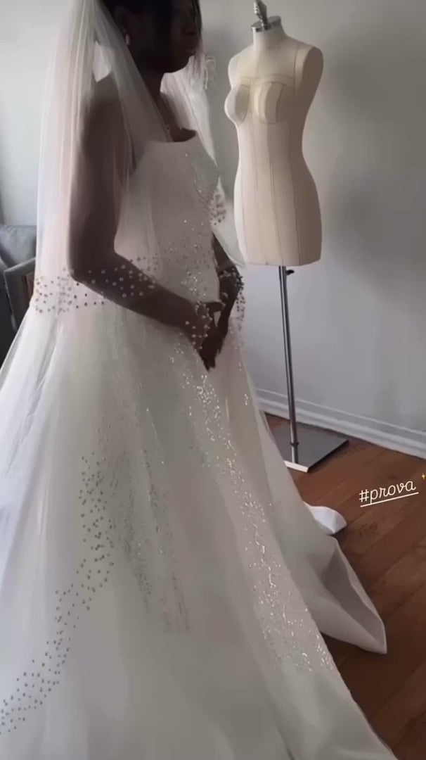NIL-390 Ivory A-Line Minimalist Tulle Wedding Dress