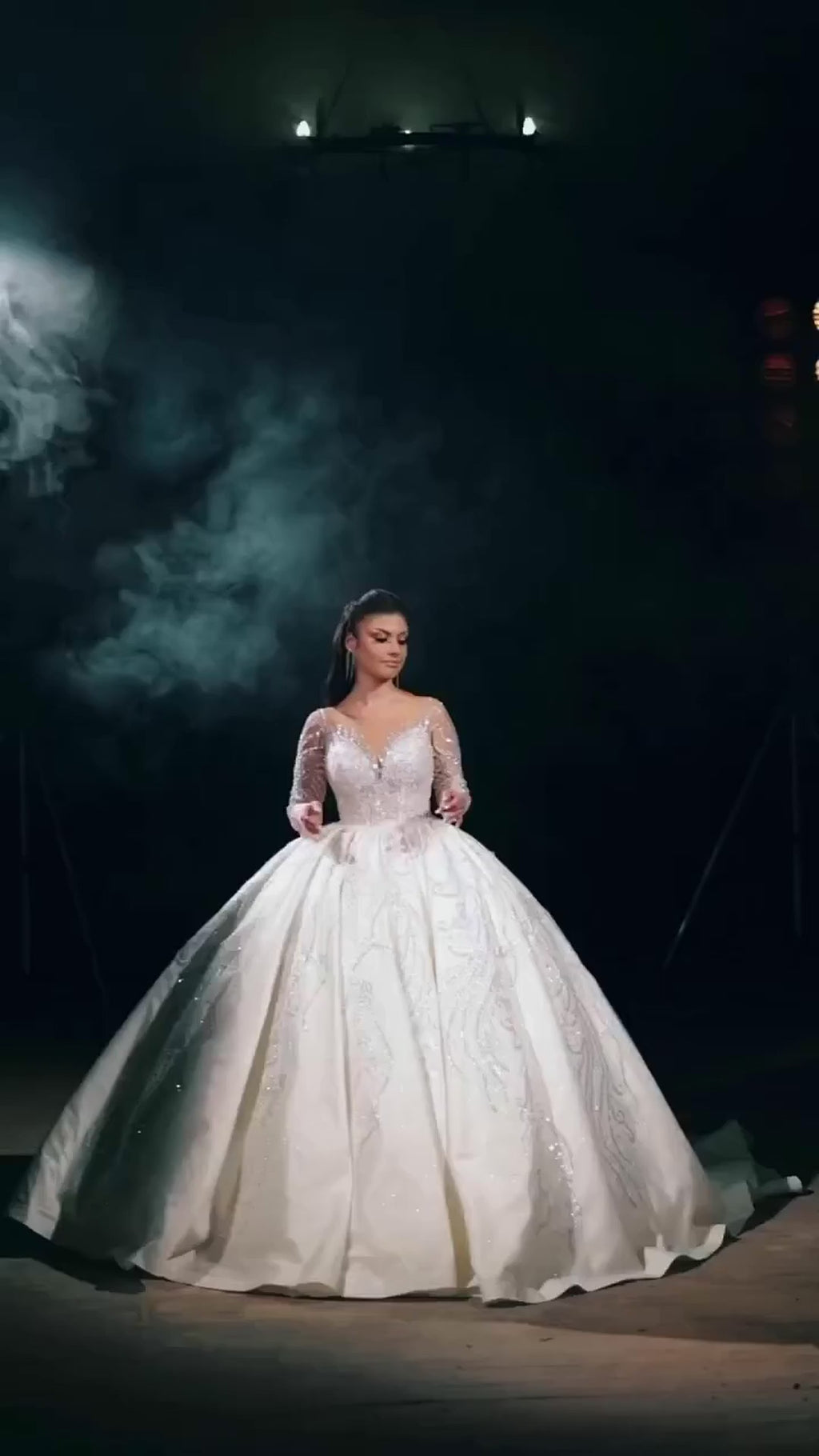 NIL-300 Ivory Ball Gown Beaded Lace Tulle Wedding Dress