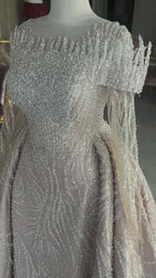 NIL-367 Ivory Mermaid Crystal Beaded Mesh Engagement Dress