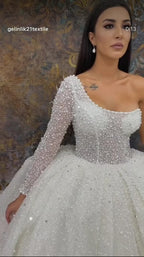 NIL-355 Ivory Ball Gown Crystal Beaded Tulle Wedding Dress