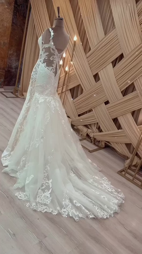 NIL-338 Ivory Mermaid French Lace Tulle Wedding Dress