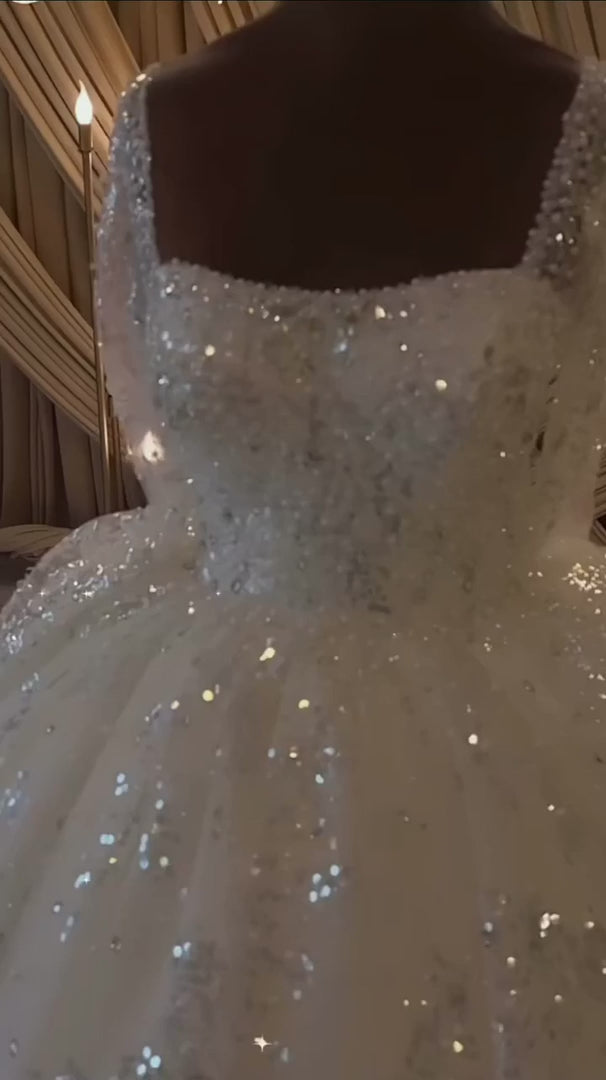NIL-342 Ivory Ball Gown Sequin Beaded Glitter Tulle Wedding Dress