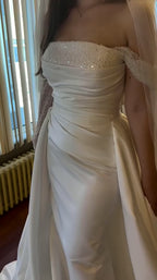 NIL-332 Ivory Sheath Draped Satin Wedding Dress