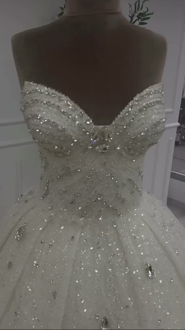 NIL-362 Ivory Ball Gown Crystal Beaded Tulle Wedding Dress