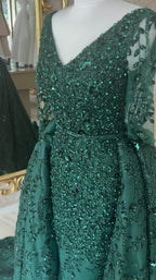 NIL-347 Emerald A-Line Sequin Beaded Lace Engagement Dress