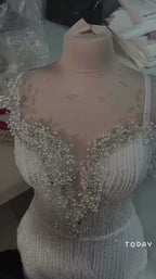 NIL-351 Ivory Ball Gown Crystal Beaded Tulle Mesh Wedding Dress