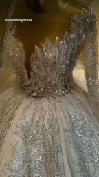 NIL-346 Ivory Ball Gown Gold Beaded Tulle Wedding Dress