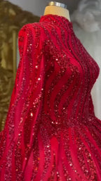 NIL-370 Red Mermaid Beaded Lace Engagement Dress