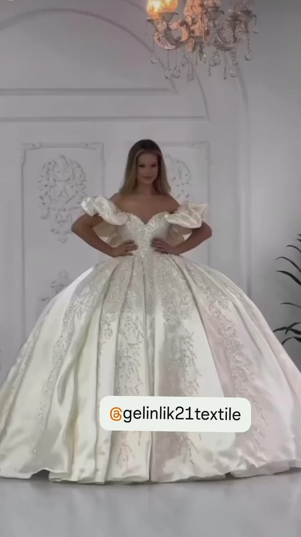 NIL-356 Ivory Ball Gown Bow Satin Satin Wedding Dress
