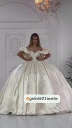 NIL-356 Ivory Ball Gown Bow Satin Satin Wedding Dress