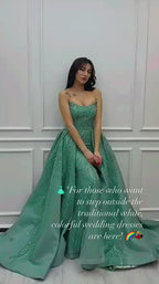 NIL-353 Mint Green A-Line Beaded Tulle Engagement Dress