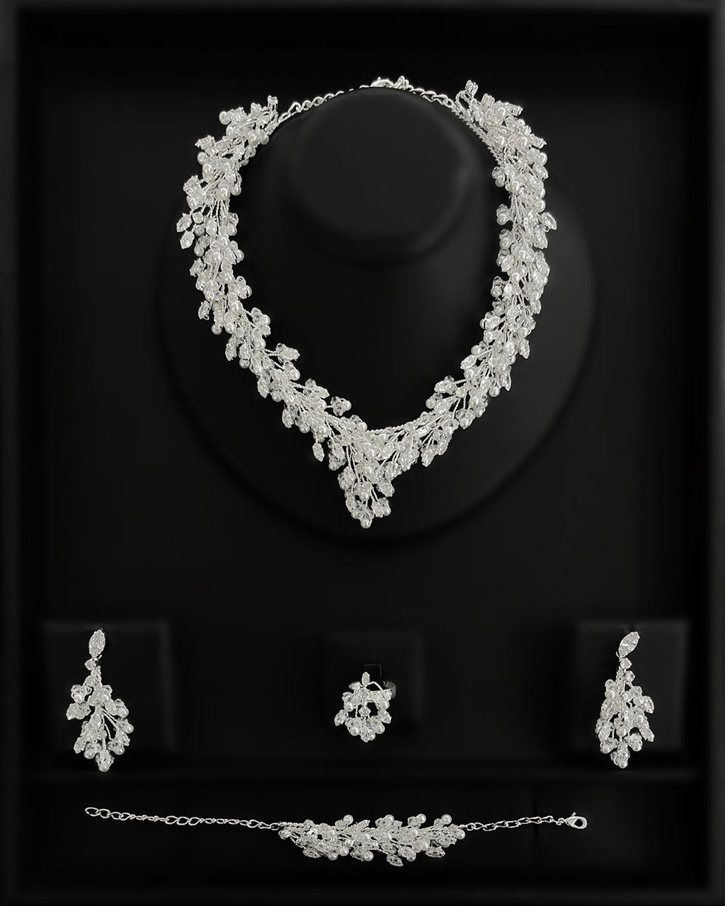 NNC-029 | Unea Zircon Stone & Crystal Bead Pearl Detail Set Necklace