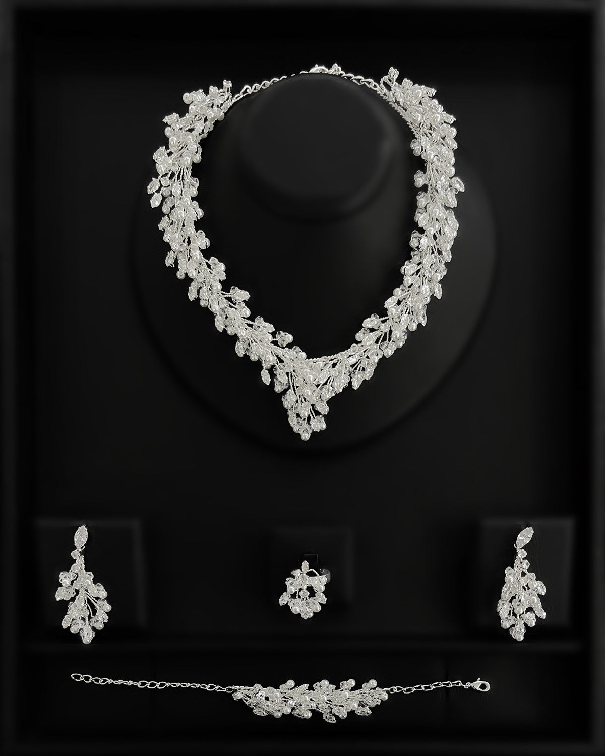 NNC-029 | Unea Zircon Stone & Crystal Bead Pearl Detail Set Necklace