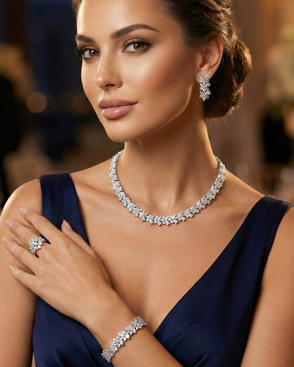 NNC-017 | Vue Zircon Stone & Pearl Detail Set Necklace